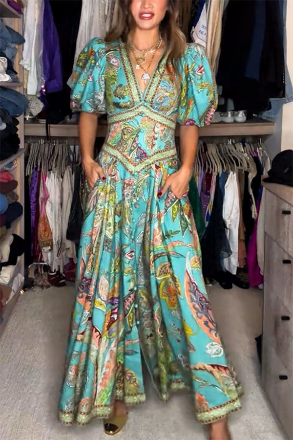 Elizabeth™ | Vestido Maxi Liviano con Mangas Abullonadas y Escote en V