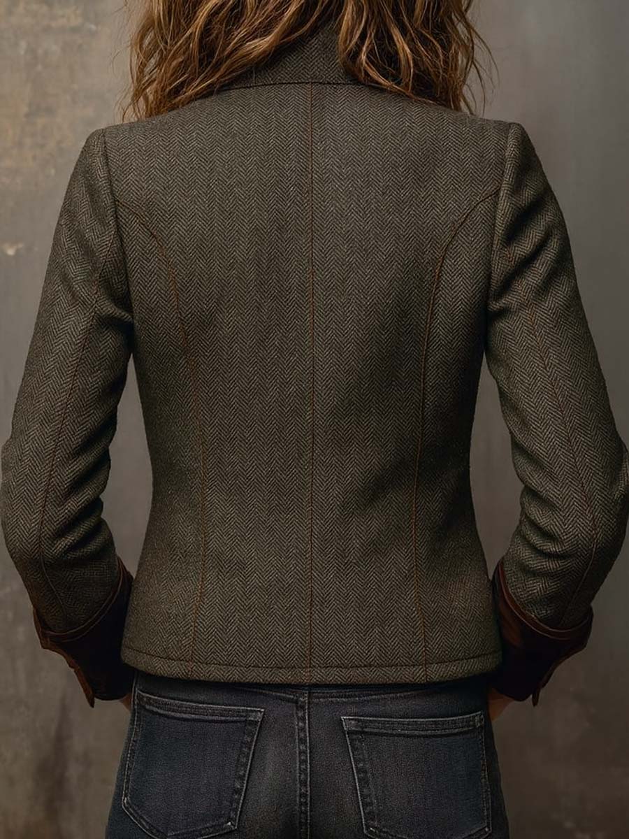 Dolores blazer verde oliva de espiga con ribete en contraste