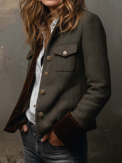 Dolores blazer verde oliva de espiga con ribete en contraste