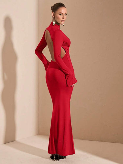 Valentina | Vestido Maxi de Punto Semitransparente Rojo