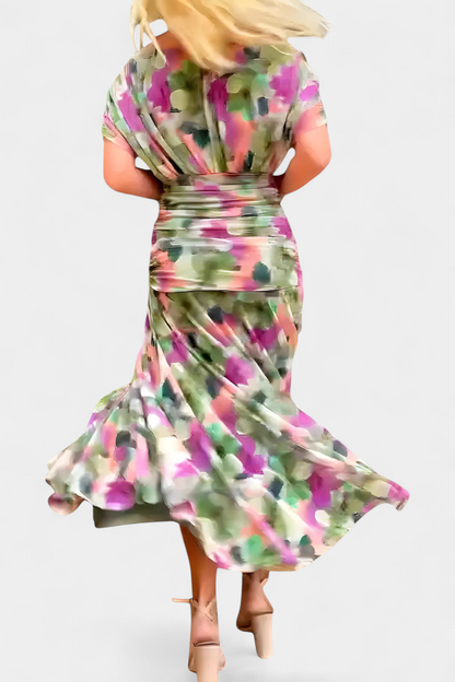 Florendra™ | Vestido Largo con Estampado Floral y Cuello en V