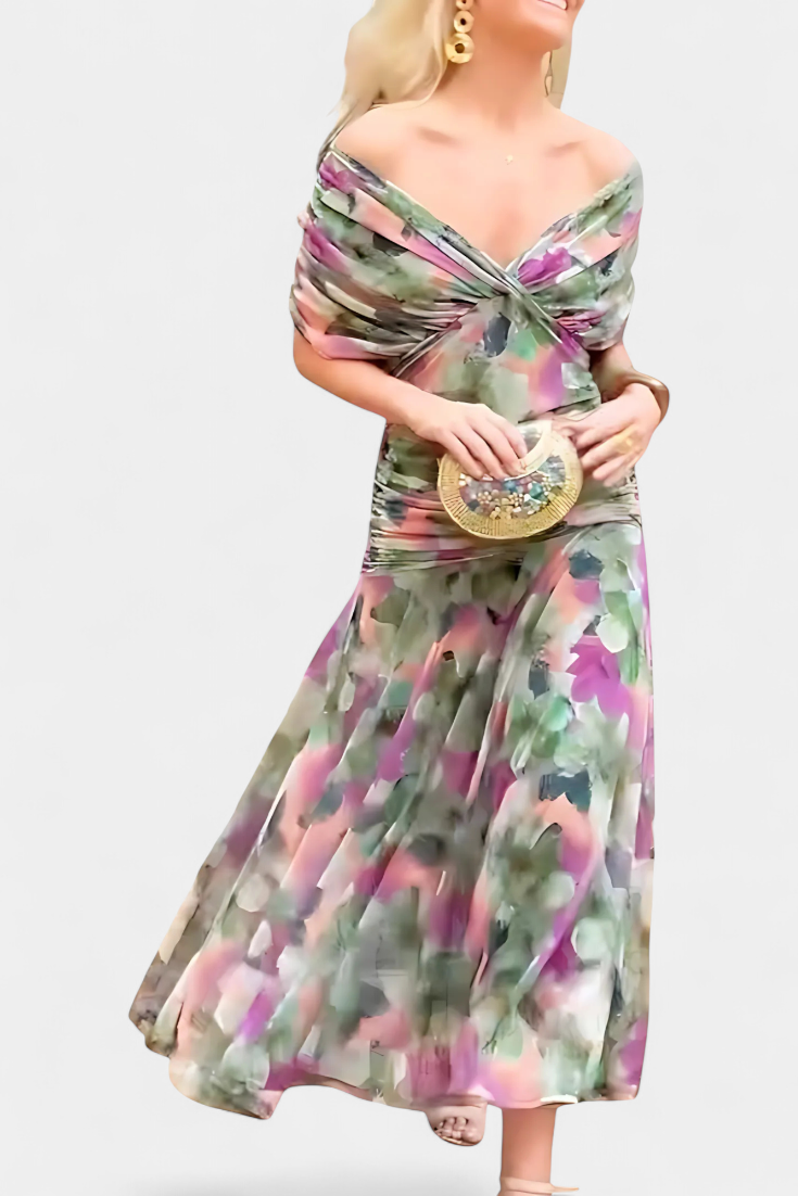 Florendra™ | Vestido Largo con Estampado Floral y Cuello en V