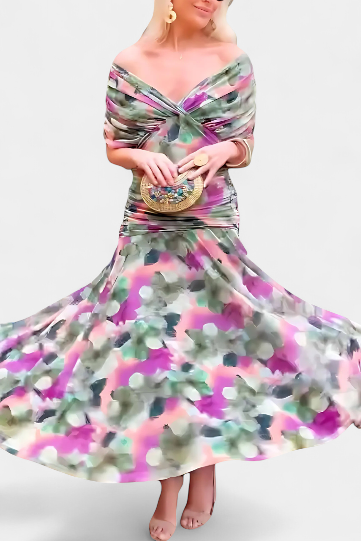 Florendra™ | Vestido Largo con Estampado Floral y Cuello en V
