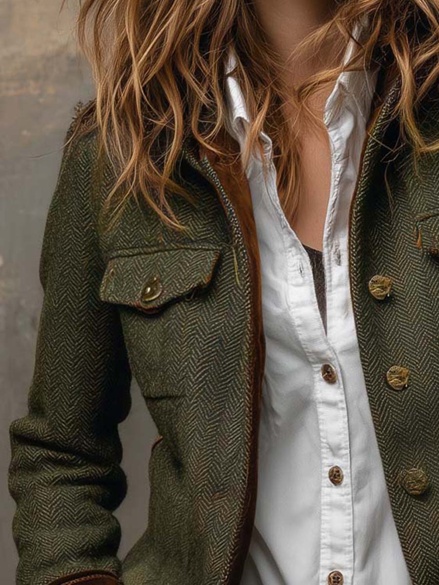 Dolores blazer verde oliva de espiga con ribete en contraste