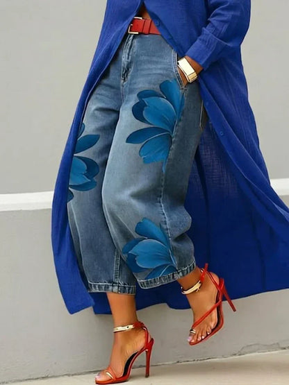 Esley | Conjunto de camisa larga y vaqueros estampados