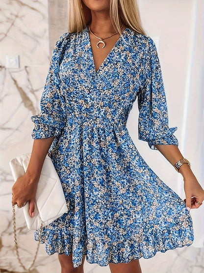 Nissia™ | Vestido Corto de Rayas con Flores