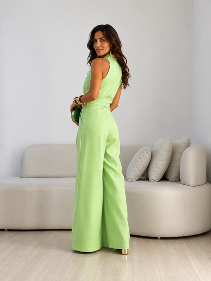 Valentina | Mono Halter con lazo frontal y corte wide-leg palazzo
