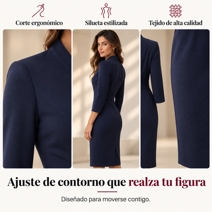 Vestido elegante ajustado con cuello alto y escote en V