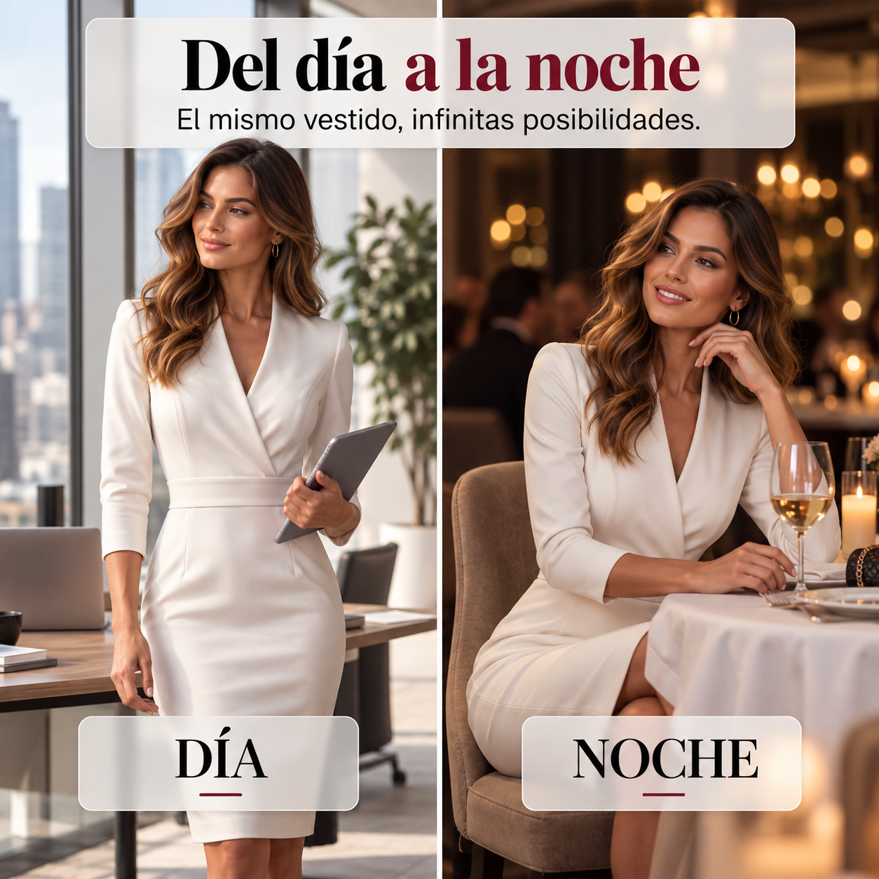 Vestido elegante ajustado con cuello alto y escote en V