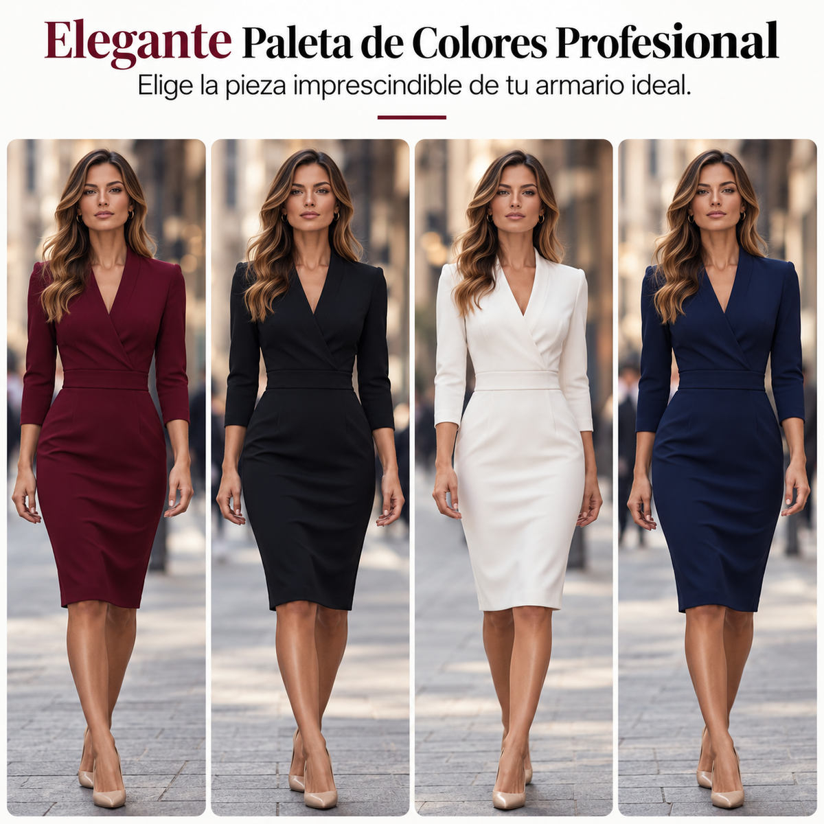 Vestido elegante ajustado con cuello alto y escote en V