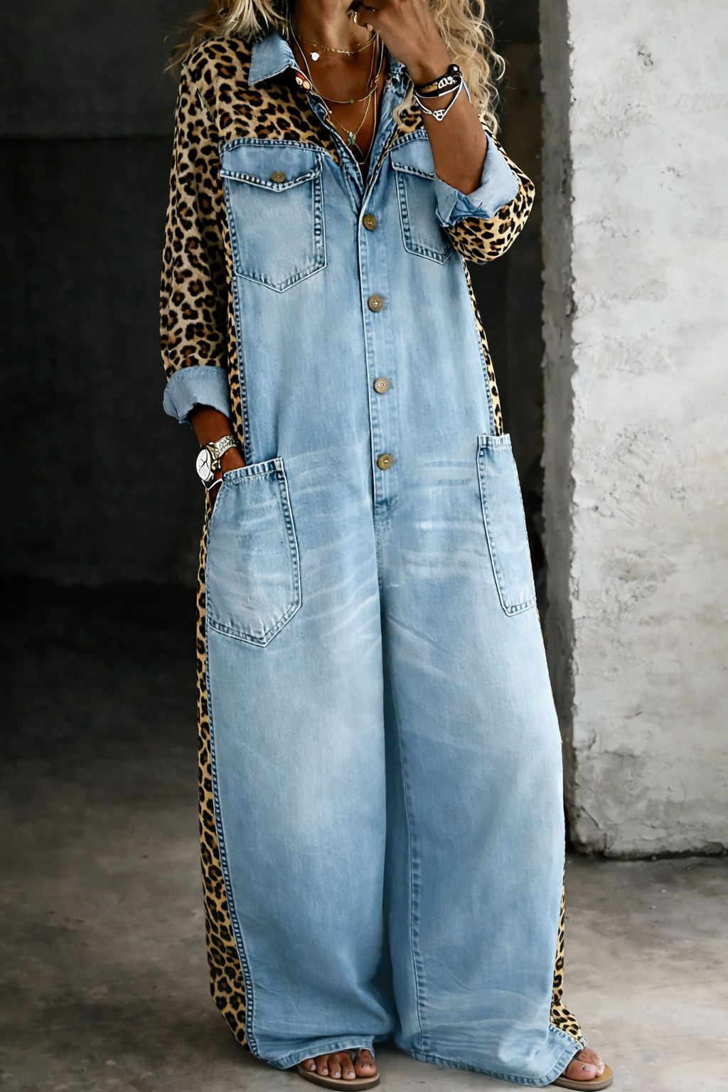 Amanda | Mono denim estampado leopardo