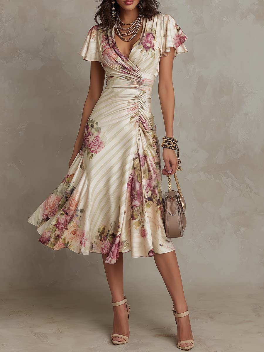 La Scintilla | Vestido Floral Elegante Drapado Camille