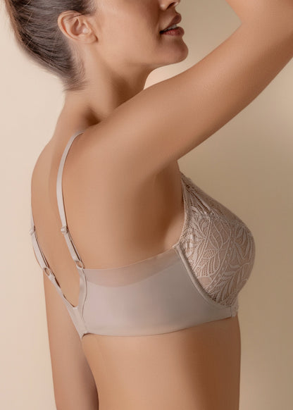 Sujetador de encaje floral transparente con aros, sin relleno y banda de tul - mod. Melany