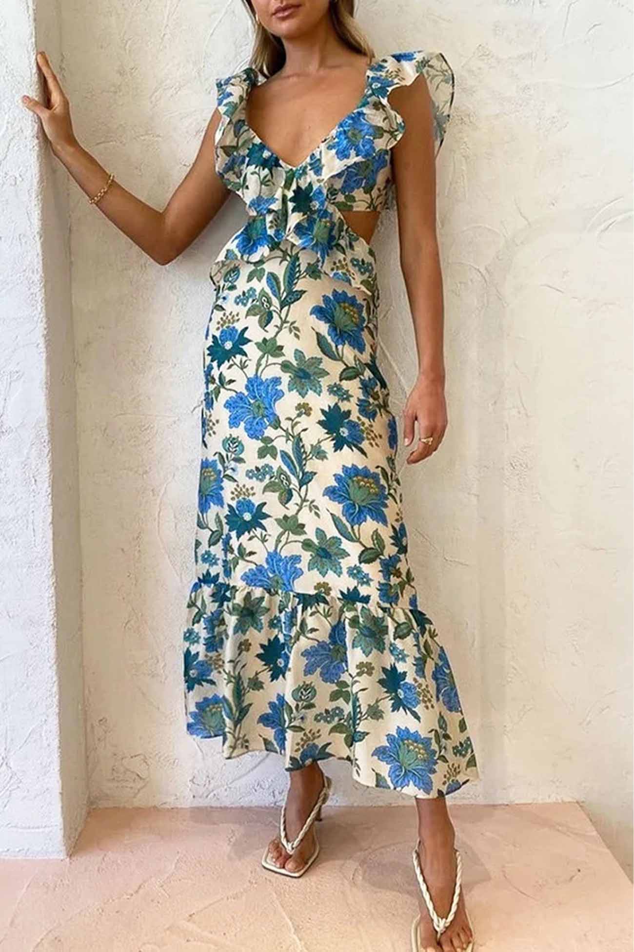 Yafit™ | Vestido Floral con Detalles de Volantes