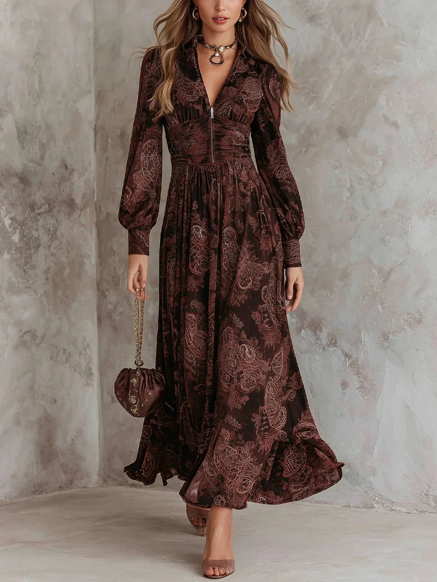 La Scintilla | VESTIDO LARGO CON ELEGANTE ESTAMPADO VINTAGE