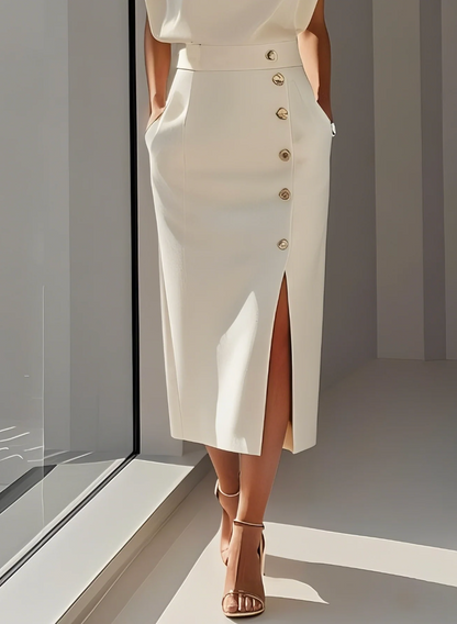 La Scintilla | Vestido Midi Ajustado con Detalles en Botones Dorados