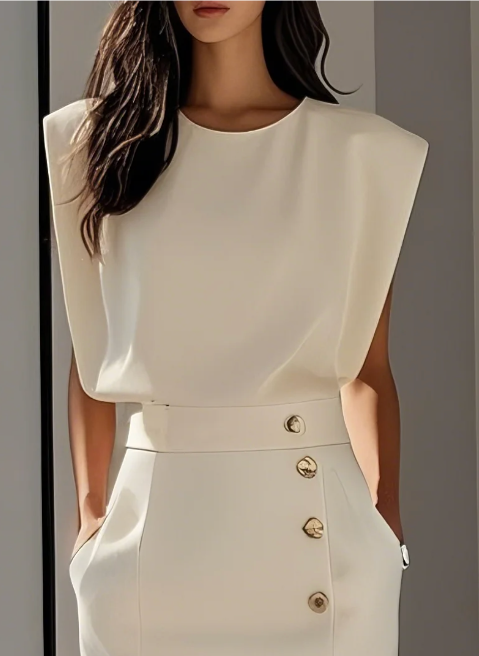 La Scintilla | Vestido Midi Ajustado con Detalles en Botones Dorados