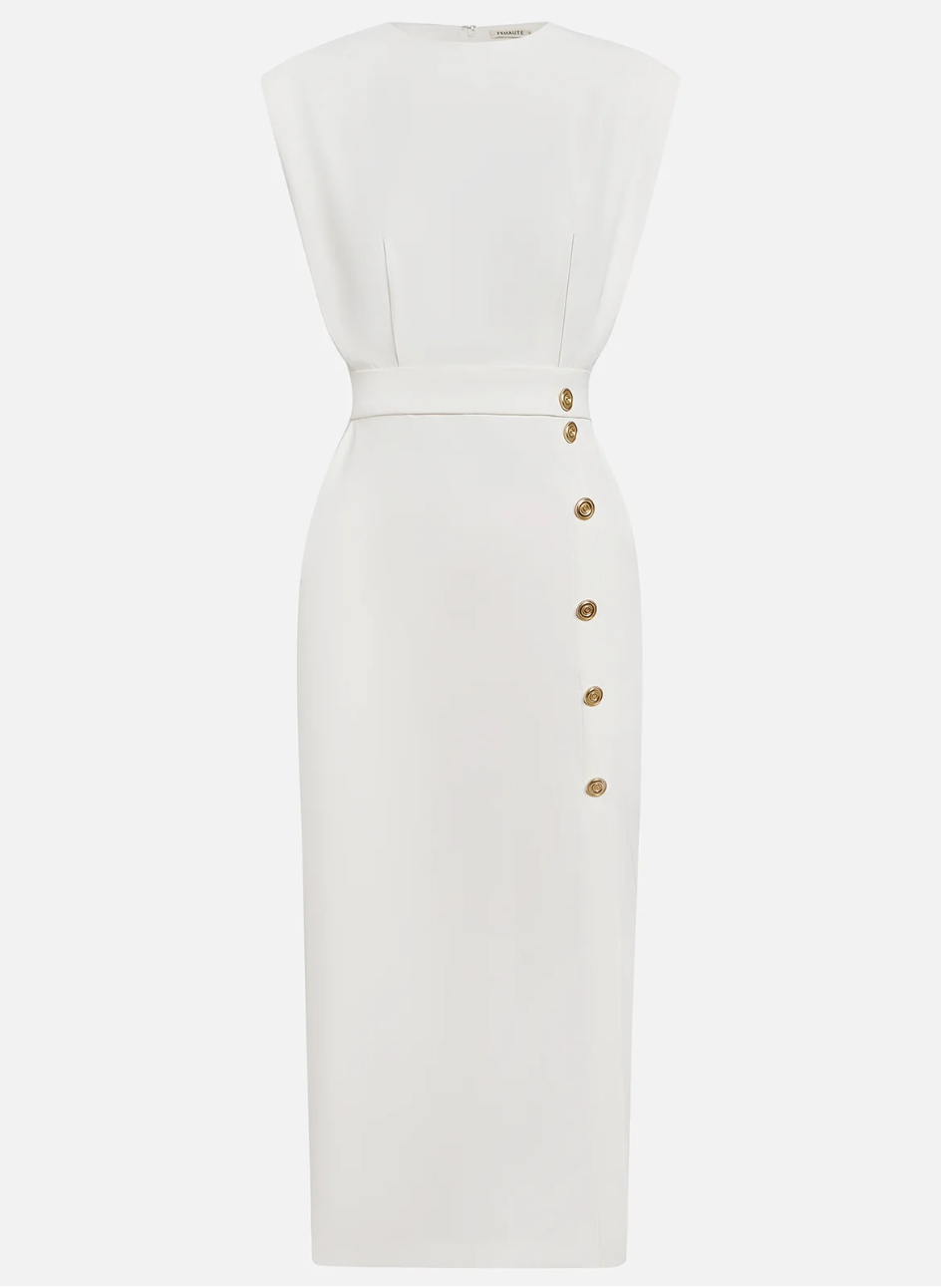 La Scintilla | Vestido Midi Ajustado con Detalles en Botones Dorados