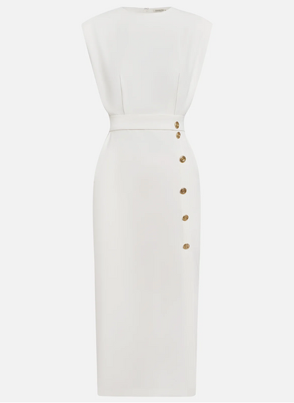 La Scintilla | Vestido Midi Ajustado con Detalles en Botones Dorados