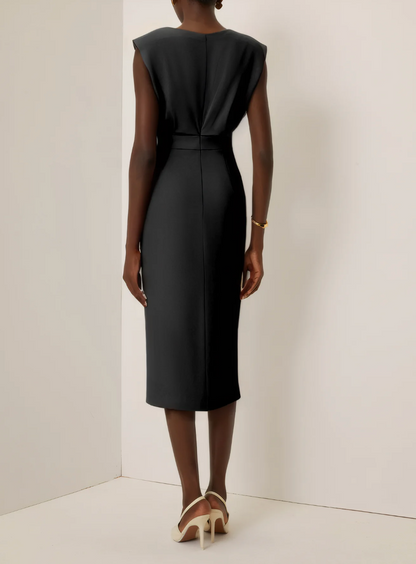 La Scintilla | Vestido Midi Ajustado con Detalles en Botones Dorados
