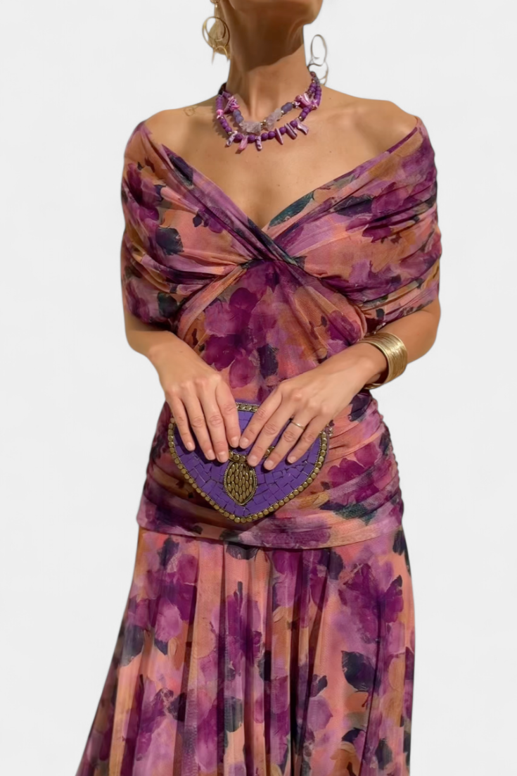 Florendra™ | Vestido Largo con Estampado Floral y Cuello en V