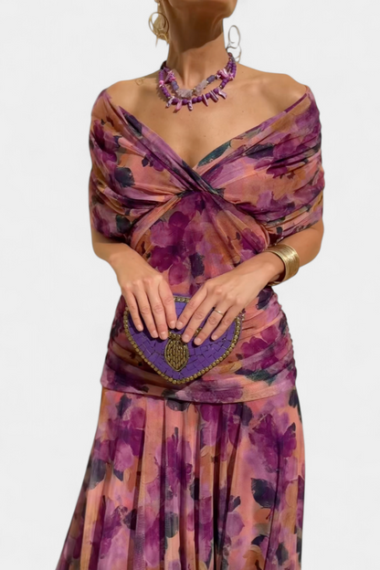 Florendra™ | Vestido Largo con Estampado Floral y Cuello en V