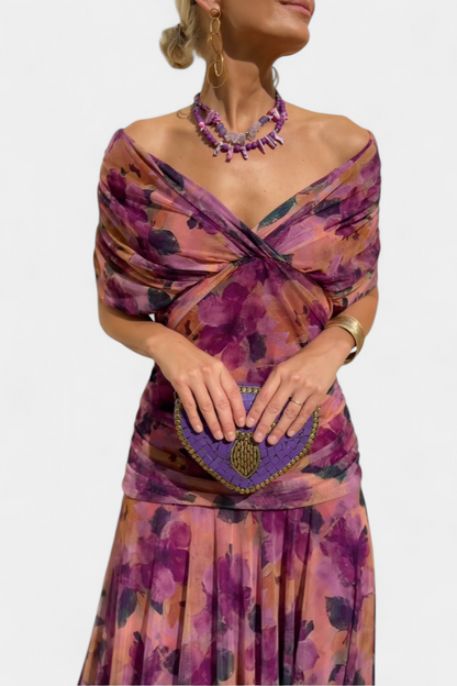 Florendra™ | Vestido Largo con Estampado Floral y Cuello en V