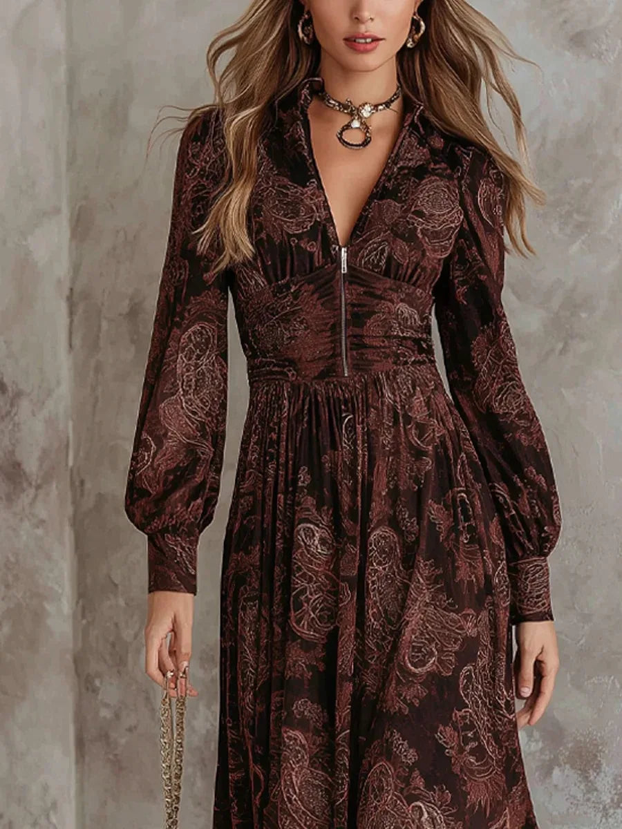 La Scintilla | VESTIDO LARGO CON ELEGANTE ESTAMPADO VINTAGE