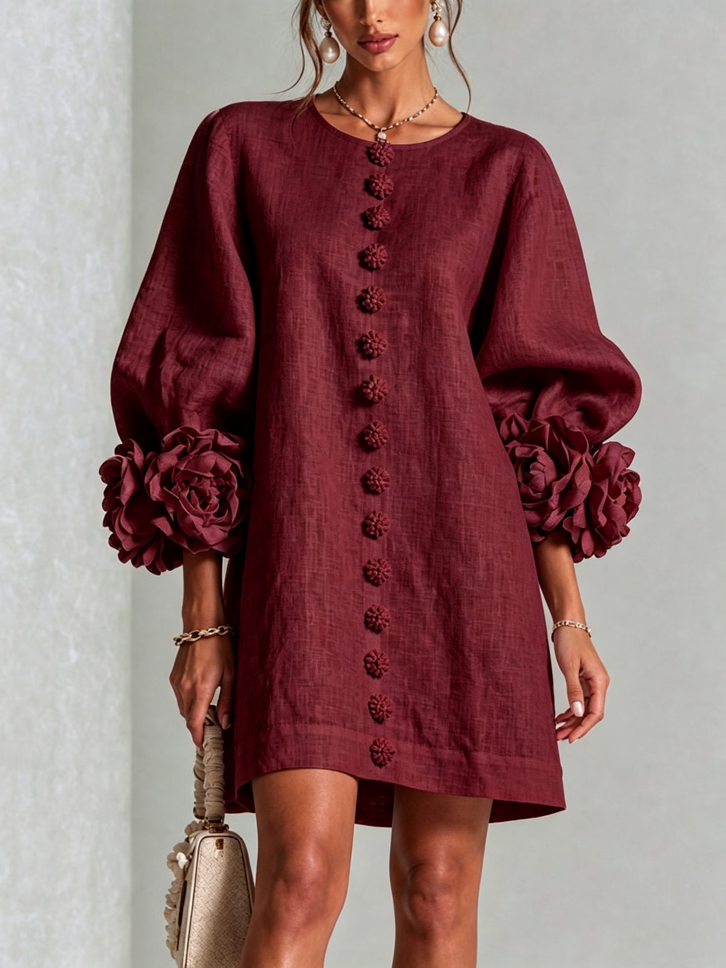 Alba | Mini vestido con botones y mangas florales
