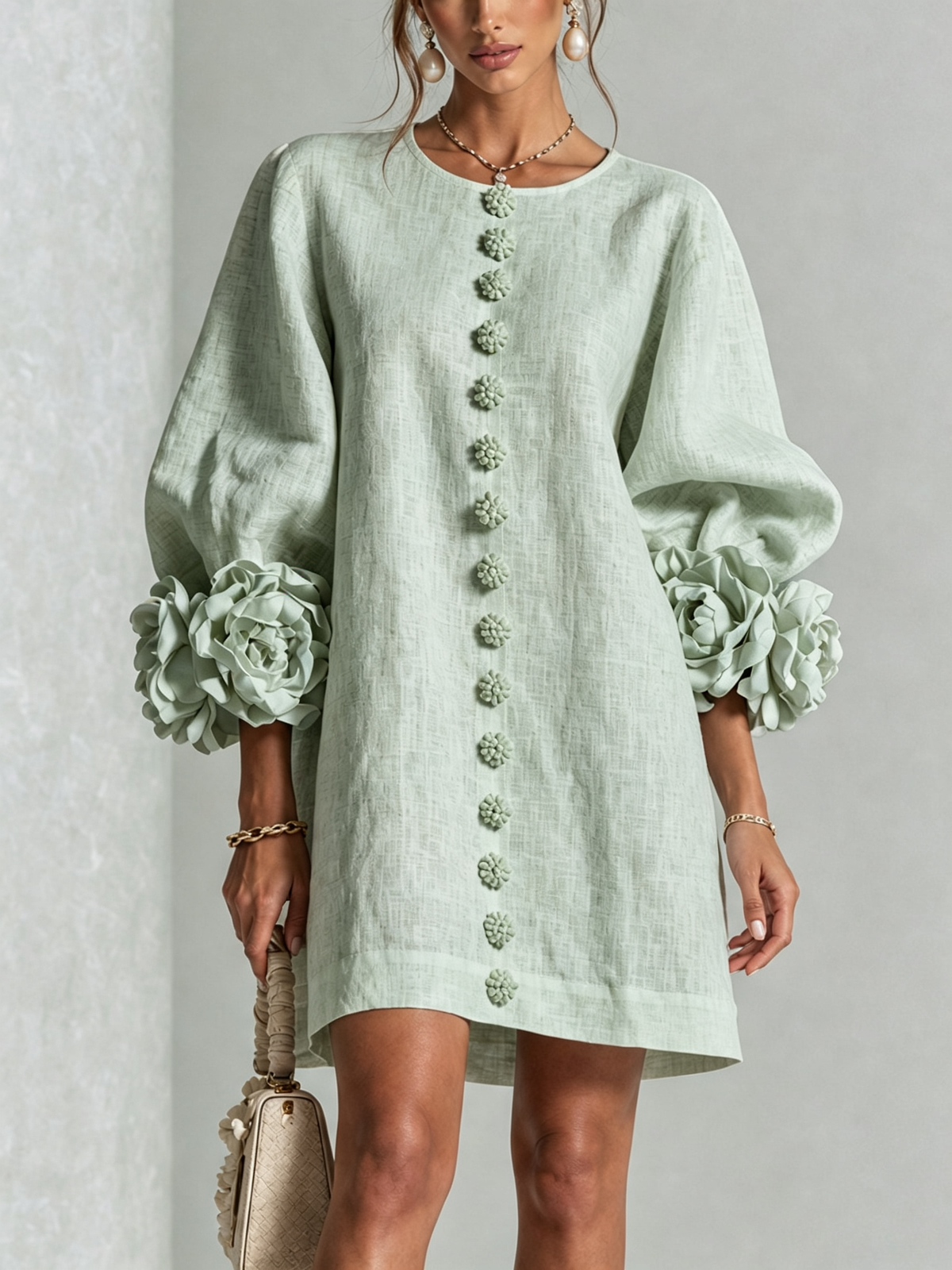 Alba | Mini vestido con botones y mangas florales