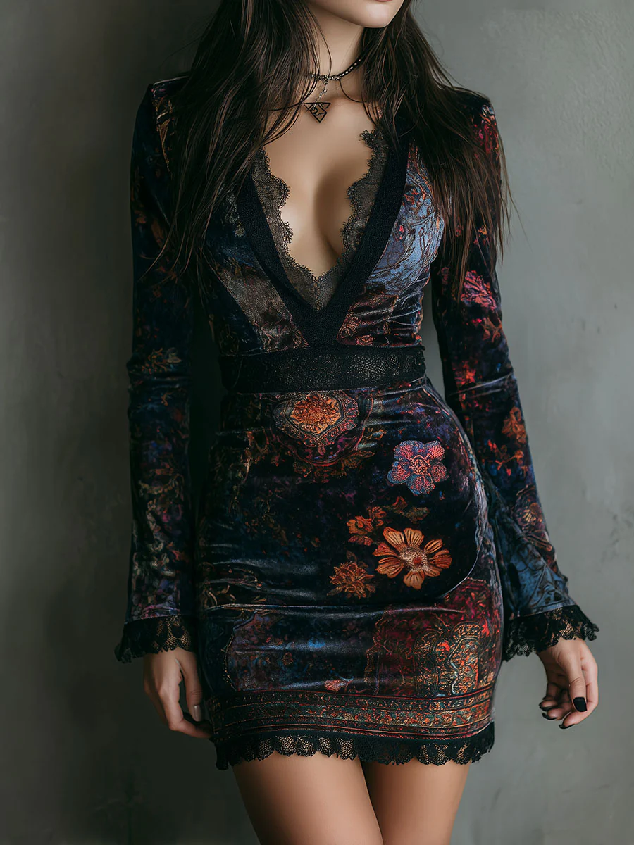 La Scintilla | Mini Vestido de Terciopelo con Escote Profundo