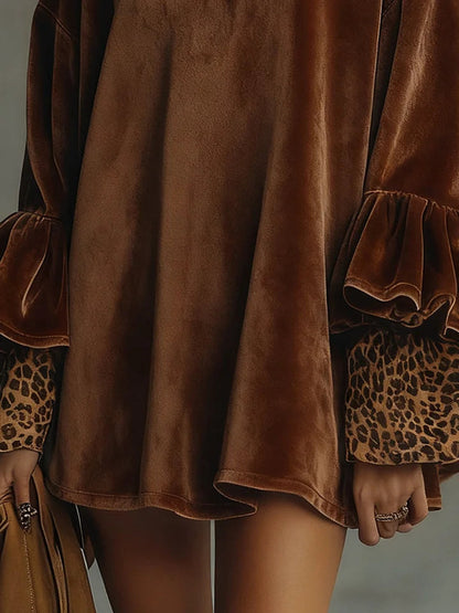 La Scintilla | Vestido de Campana de Terciopelo con Mangas de Leopardo
