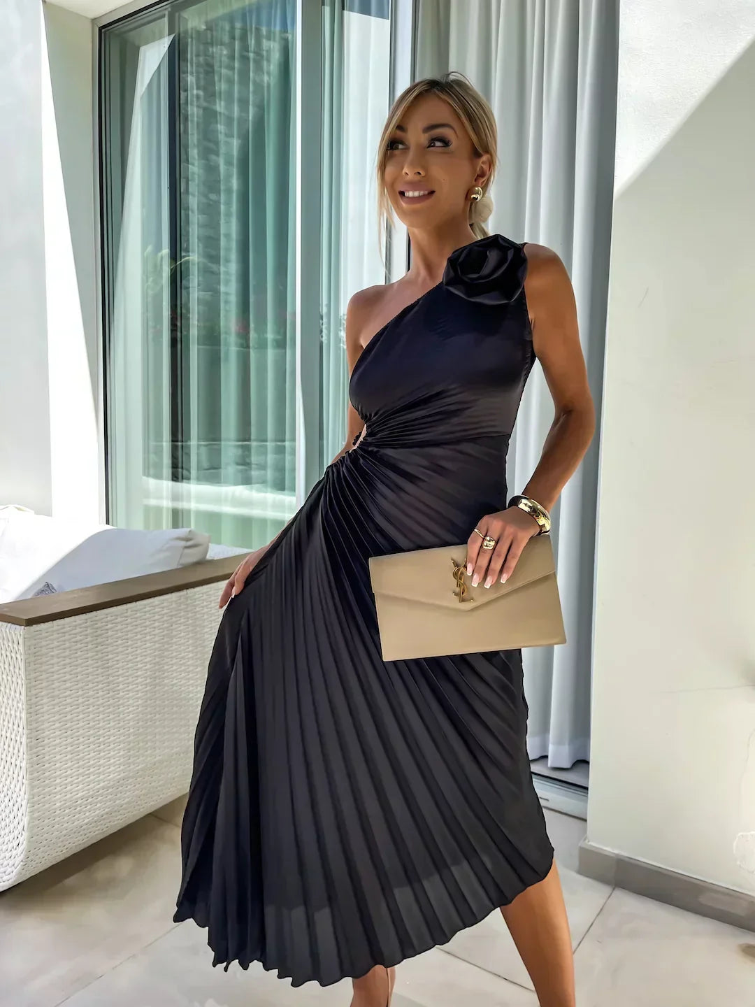 Eya™ | Elegante Vestido Maxi Floral de Un Solo Hombro