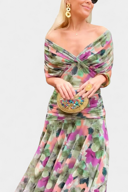 Florendra™ | Vestido Largo con Estampado Floral y Cuello en V