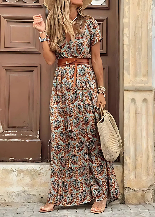 La Scintilla | VESTIDO BOHÈME LARGO CON CINTURA FRUNCIDA