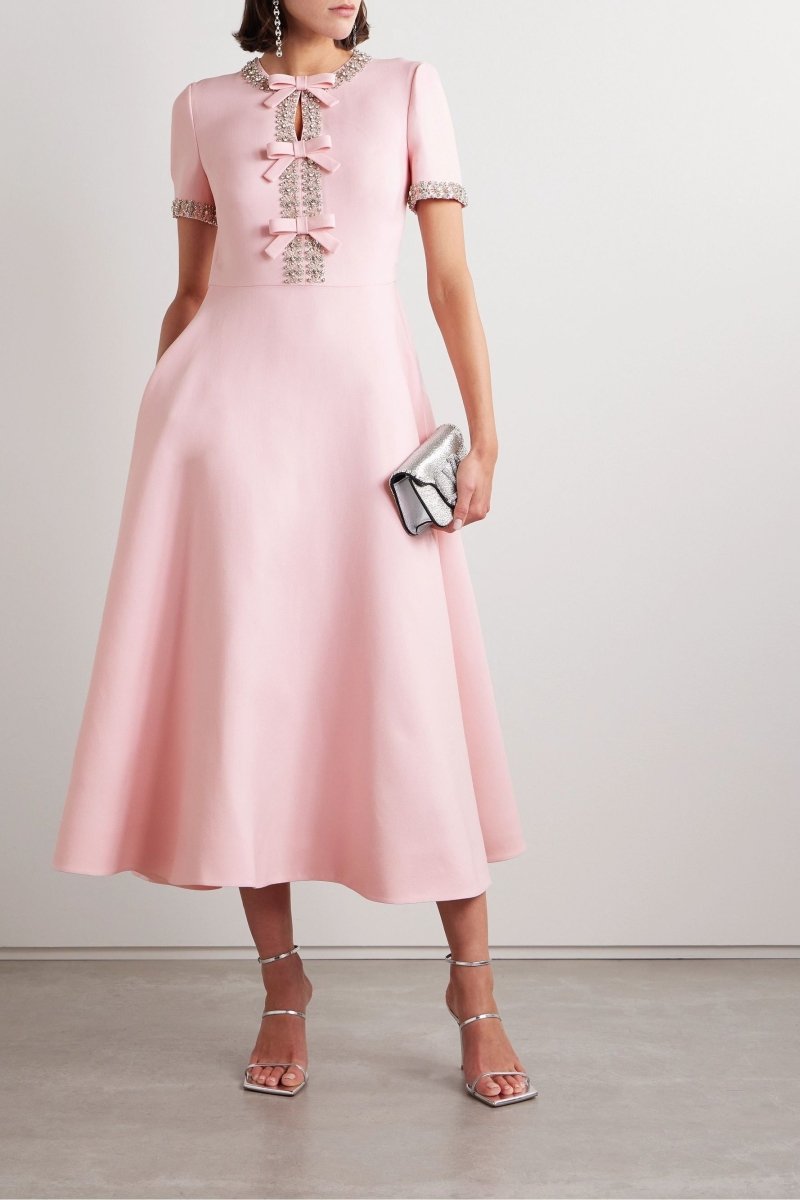 Aria™ | Vestido Midi con Nudo Decorativo y Cristales