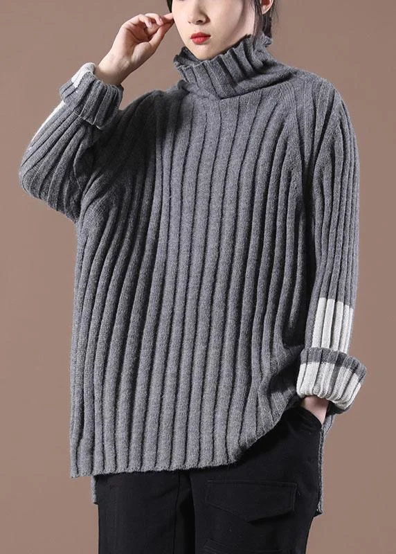 Beautiful Grey Turtleneck Side open Fall Cozy Sweater