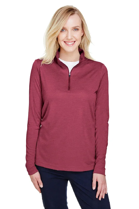 Team 365 Womens Zone Sonic Performance Moisture Wicking 1/4 Zip Sweatshirt - Heather Maroon