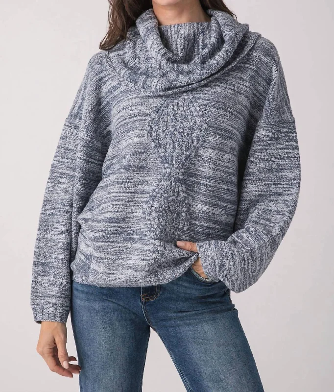 Cowl Neck Marled Yarn Sweater In Denim Blue