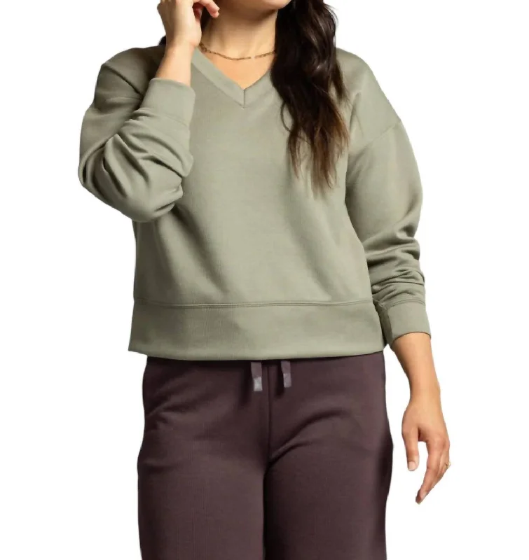 Martina V-Neck Pullover Sweater In Vetiver Rib