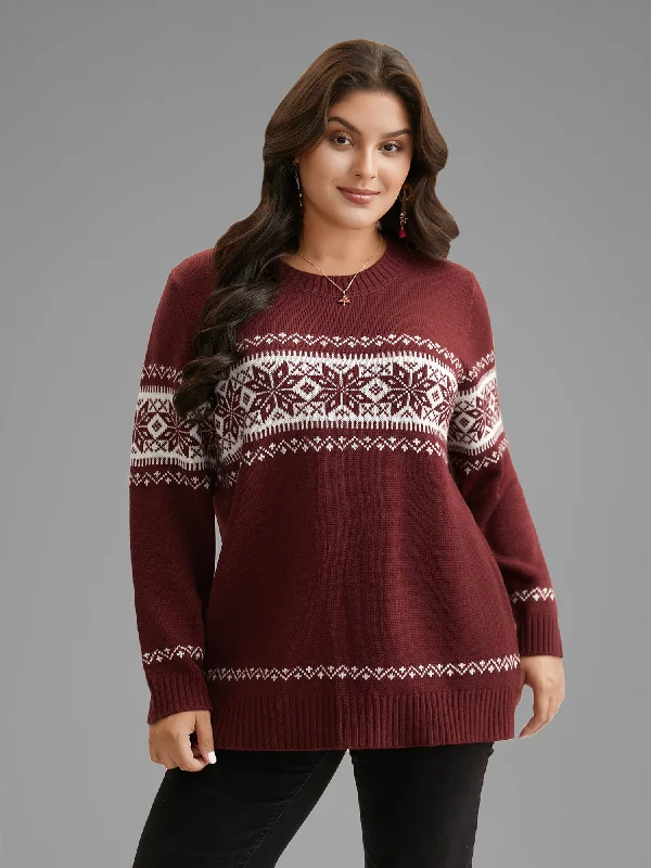 Snowflakes Embroidery Crew-Neck Pullover