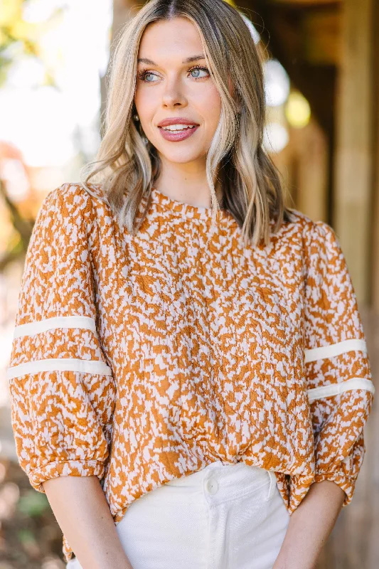 Spark Your Interest Tan Brown Printed Sweater