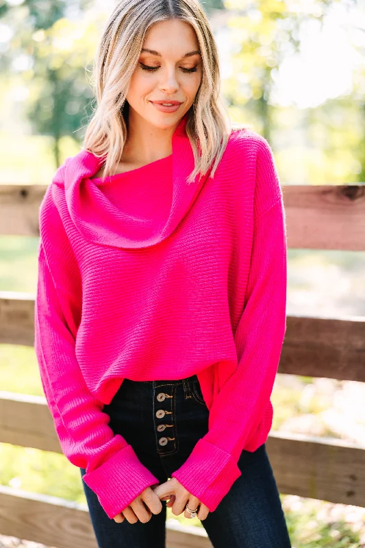 All You Know Hot Pink Cowl Neck Sweater