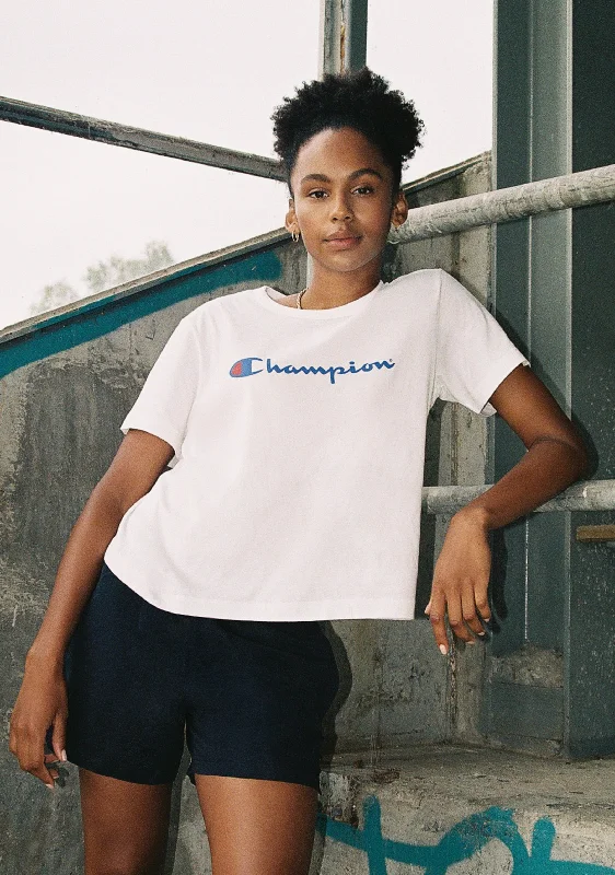 Champion Women's Script Crop Boxy Tee White