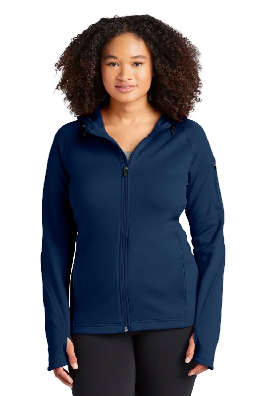 Sport-Tek Womens Tech Moisture Wicking Fleece Full Zip Hooded Sweatshirt Hoodie w/ Pockets - True Navy Blue