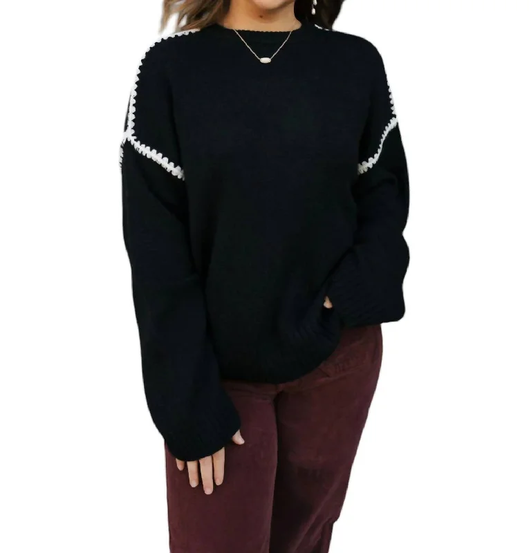 Contrast Stitch Sweater In Black/cream