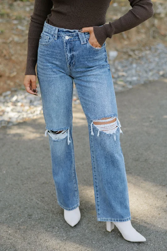 High Rise 90's Criss Cross Straight Jeans