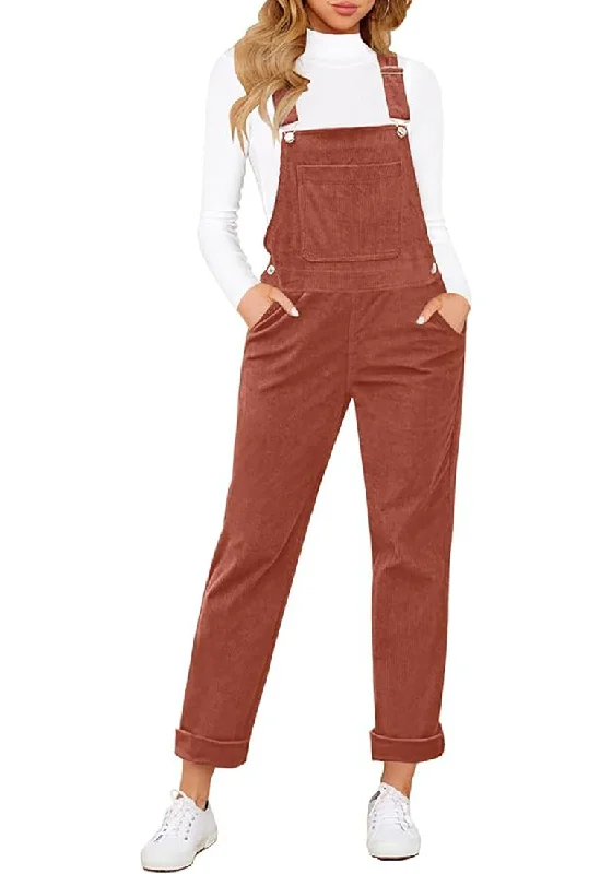 Apricot Brandy Womens Overalls Corduroy Bib Adjustable Straps Fashion Jumpsuit Overall for Women with Pocket