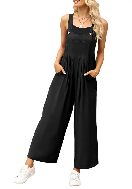 Black Women's Vintage Summer Outfits Loose Wide Leg Overalls