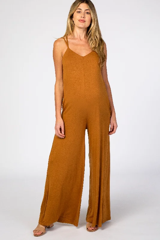 Camel Cross Back Wide Leg Maternity Jumpsuit